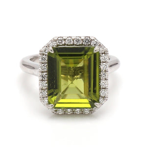 Peridot & Diamond Platinum Halo Ring Sz. 5.25