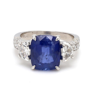 Estate Blue Sapphire & Diamond Platinum Ring Sz. 4.5