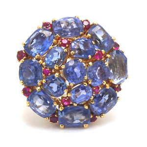 20.00ctw No Heat GIA Certified Sapphire Cluster Ring with Ruby Accents Sz. 7