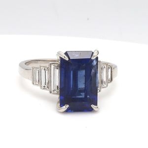 Estate Blue Sapphire & Diamond Platinum Ring Sz. 6.25