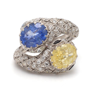 Platinum Estate Sapphire & Diamond Snake Ring Sz. 6.75