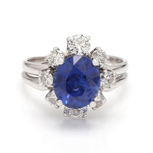 4.37ct Oval Blue Sapphire and Diamond Ring Sz. 8.75