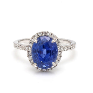 5.03ct Oval Blue Sapphire Ring with a Diamond Halo