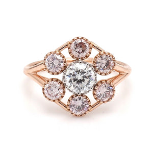 Diamond & Pink Diamond Accent Gold Estate Ring Sz. 6.5