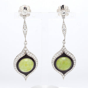 Jadeite and Old Mine Cut Diamond Earrings