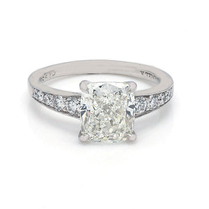 Platinum Ring with Cushion Cut J SI1 Diamond and Diamond Accents