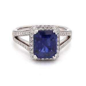 Blue Sapphire & Round Diamond Estate Ring Sz. 6.5