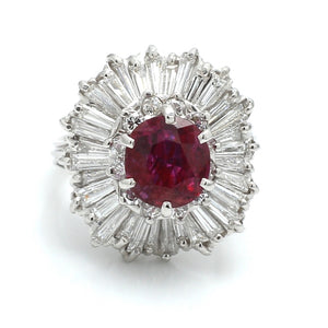 Platinum Ring with Heated Ruby and Baguette Diamonds