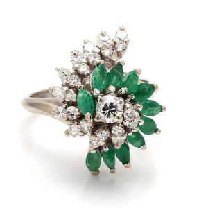 14K White Gold Emerald and Diamond Ring Size 7