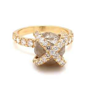 Unique 14K Yellow Gold Rough Diamond Ring Size 6.5