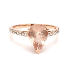 14K Rose Gold Morganite and Diamond Ring Size 8