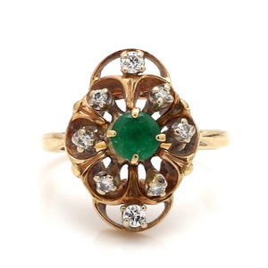 Elegant 14K Yellow Gold Emerald and Diamond Ring