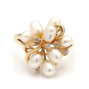 14K Yellow Gold Pearl and Diamond Ring