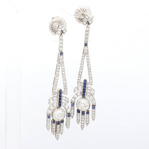 Platinum Earrings with Round Sapphire & VS1 Diamonds