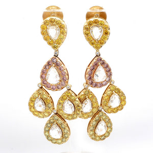 8.33ctw Pink and Yellow Diamond Rose Cut Chandelier Earrings