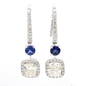 Diamond & Sapphire 2-Stone 18K White Gold Earrings