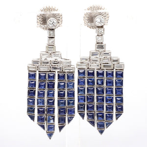 Sapphire and Diamond Antique Platinum Earrings