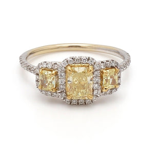 18K White & Yellow Gold Ring with Fancy Yellow Radiant Diamonds