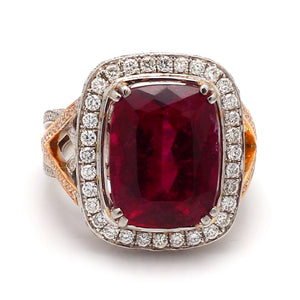 8.18ct Rubellite Tourmaline Cushion Cut & Diamond Ring