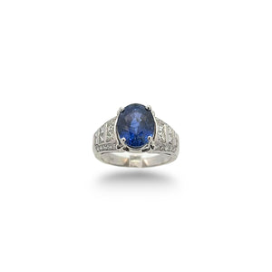 5.08ct Oval Sapphire Ring with 1.00ctw Round Brilliant and Princess Cut Diamonds