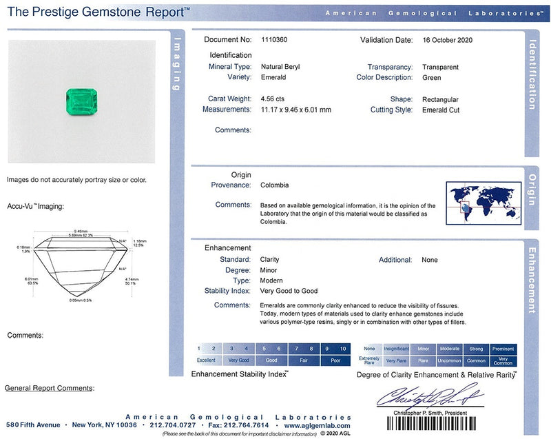 SOLD 4.56ct Emerald Cut Colombian Emerald Ring AGL Certified