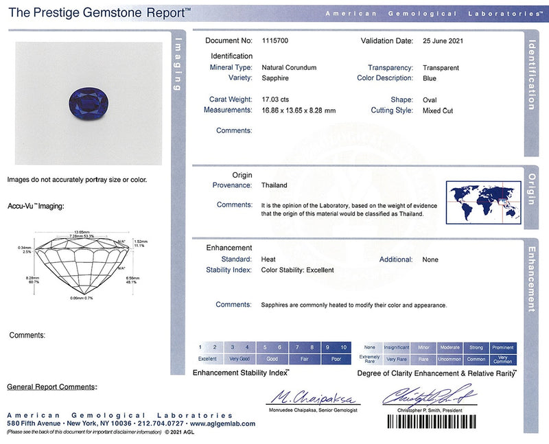 SOLD 17.03ct Oval Cut Thai Sapphire Ring AGL Certified